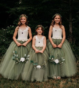 White and sage hot sale green flower girl dresses